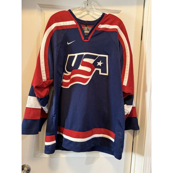 2002 Nike USA Hockey Jersey Large Blue Red White Salt Lake Winter Olympics - Picture 1 of 10